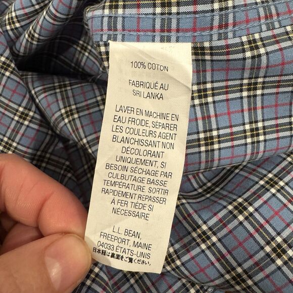 LL Bean Shirt Mens Medium Tall Blue Cotton Plaid Button Down Traditional Fit - Picture 11 of 11